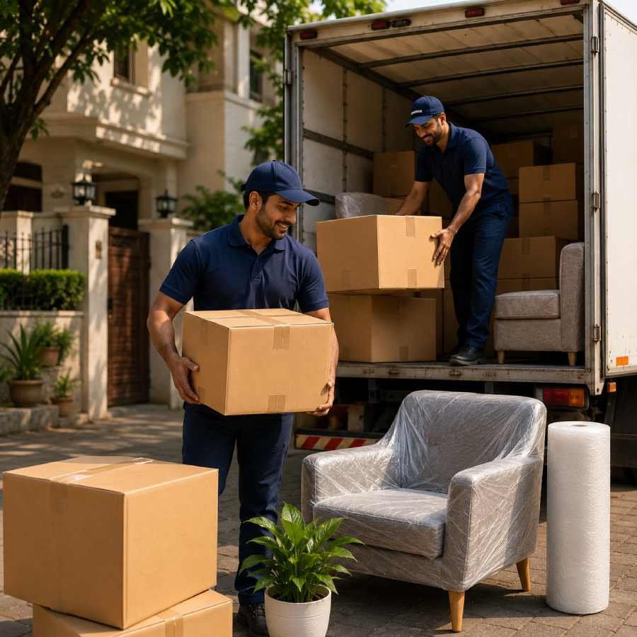 Moving team loading a truck safely